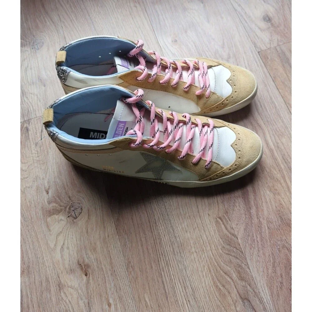 Golden Goose Mid Star Brogue Womens 42 Beige White